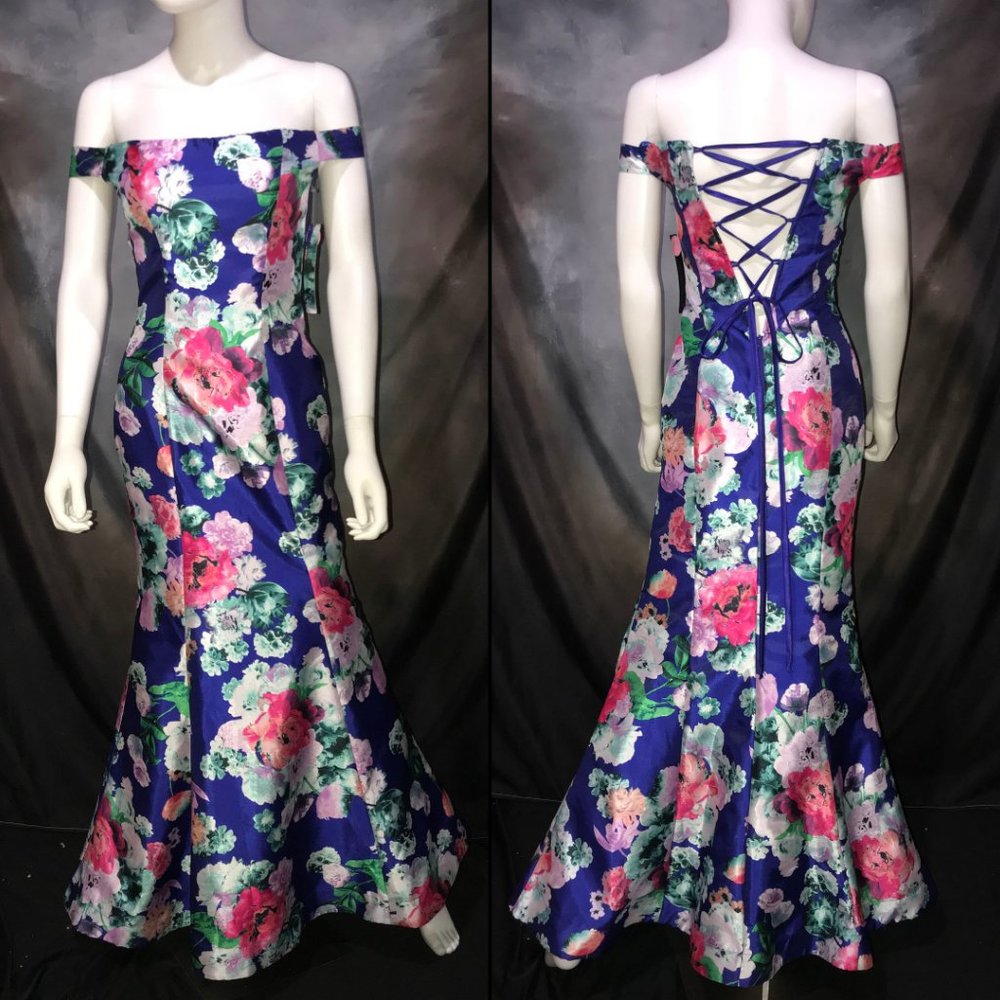 My Michelle Blue Floral Mermaid Prom Size 1 NWT